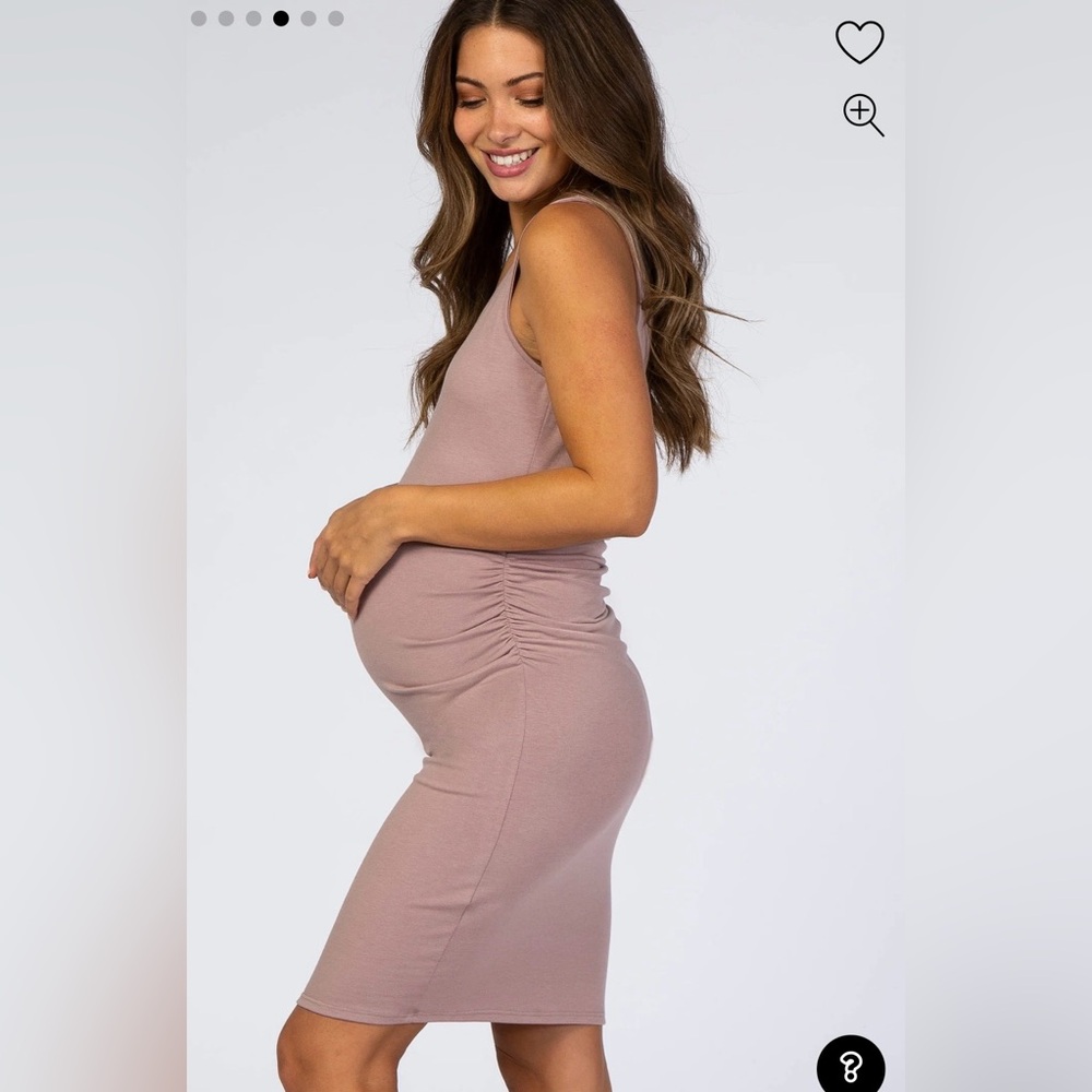 PinkBlush Mauve Sleeveless Ruched Fitted Maternity Dress - Picture 2 of 4
